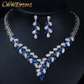 CWWZircons – collier et boucles d'oreilles en pierre CZ ensemble de bijoux de luxe couleur or