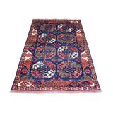 Shahbanu Rugs Navy Blue Hand Knotted Afghan Ersari with Elephant Feet Design Soft and Shiny Wool Oriental Rug (4'0" x 5'9")