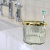 Everly Quinn Plated Steel Toothbrush Holder Glass in Yellow | 4.75 H x 4.25 W x 3.25 D in | Wayfair 662AC349E2CC47D9B3A0E9527966B718