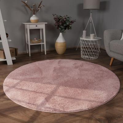 Teppich Wohnzimmer Kunstfell Shaggy Hochflor Waschbar In Waschmaschine Soft Uni Rosa ø 120 cm Rund