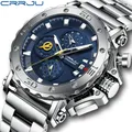 CRRJU-Montre de Luxe à Grand Cadran pour Homme en Acier Inoxydable Étanche avec Chronographe et