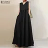 ZANZEA-Robe de soirée élégante à col en V pour femme longue robe d'été robe de plage Sarafans