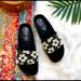Anthropologie Shoes | Anthropologie Black White Floral Beaded Slip On Platform Slides Sandals Size 10 | Color: Black/White | Size: 10