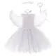 Robe Tutu Blanche à Paillettes Argentées pour Fille Ailes d'Ange Princesse Noël Nouvel An