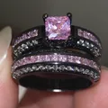 Bagues Vintage en diamant rose pour femmes ensembles de bagues en or noir 10 carats bagues de