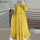 ZANZEA-Robe en mousseline de soie à manches bouffantes pour femmes robe d'été caftan pour dames