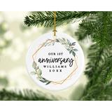 The Holiday Aisle® Our 1St Wedding Anniversary 20XX Christmas Geometric Greenery Ball Ornament /Porcelain in Black/Green | Wayfair