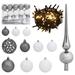 The Holiday Aisle® Christmas Ball Set w/ Peak Holiday Xmas Tree Decoration w/ LEDs Plastic | 590.4 W in | Wayfair 90982980522B4F9EA493A467044952F9