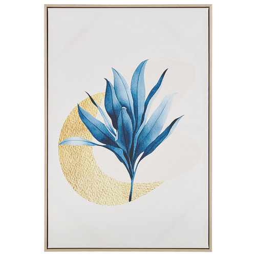 Leinwandbild Blau Beige Stoff Canvas MDF-Platte 63x93 rechteckig mit Schattenfugenrahmen Pflanzenmotiv Mond Wohnzimmer Schlafzimmer Büro
