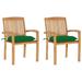 vidaXL Patio Chairs 2 pcs with Green Cushions Solid Teak Wood