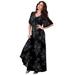 Plus Size Women's Flutter-Sleeve Crinkle Dress by Roaman's in Sketched Bouquet (Size 22/24)