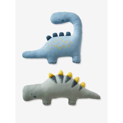 2er-Set Kinder Kissen „Kleiner Dino“ khaki/blau von vertbaudet