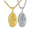 Collier Médaillon Vierge Marie pour Homme et Femme Pièce Ovale Bijoux Religieux Unisexe Acier