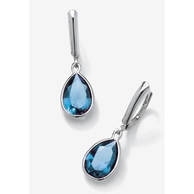 Women's Sterling Silver Drop Earrings Pear Cut Simulated Birthstones by PalmBeach Jewelry in March