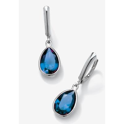 Women's Sterling Silver Drop Earrings Pear Cut Simulated Birthstones by PalmBeach Jewelry in September