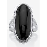 Women's Sterling Silver Natural Black Onyx Split Shank Ring by PalmBeach Jewelry in Onyx (Size 8)