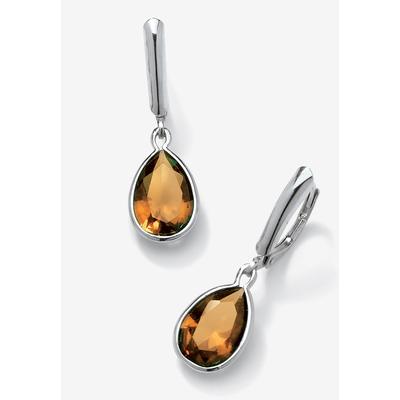Women's Sterling Silver Drop Earrings Pear Cut Simulated Birthstones by PalmBeach Jewelry in November