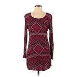 Charlotte Russe Casual Dress - Sweater Dress Crew Neck Long Sleeve: Red Aztec or Tribal Print Dresses - Women's Size Small