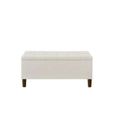 Hinged Top Storage Bench with Grid-Tufted Seat - Beige