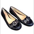 Coach Shoes | Coach Women’s 7.5 Shiny Black Slip On Shoes With Buckle | Color: Black | Size: 7.5