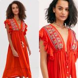 Free People Dresses | Free People Will Wait For You Midi Dress In Red | Color: Red | Size: Xs