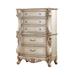 Carved Wooden Chest with 5 Storage Drawers and Marble Top, Antique White