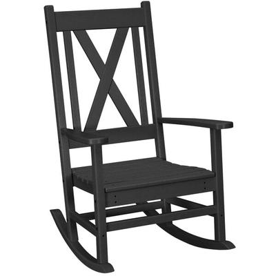 POLYWOOD Braxton Black Cross Back Porch Rocking Chair