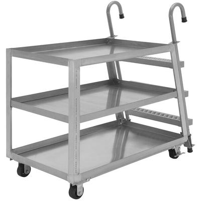 Vestil SPA3-2848 52" x 27 7/8" x 50 3/16" Aluminum 3-Shelf Stock Picker with Steel Ladder and 1,000 lb. Capacity