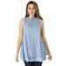 Plus Size Women's Lace Yoke Top by Roaman's in Pale Blue (Size 24 W)