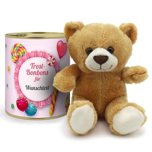 Personalisierte Geschenkdose - Teddybär (Motiv: Trost-Bonbon)