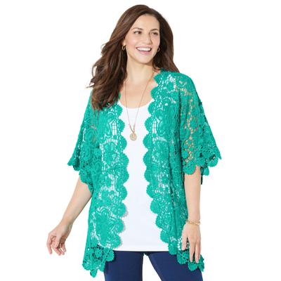 Plus Size Women's Graceful Crochet Kimono by Cathe...