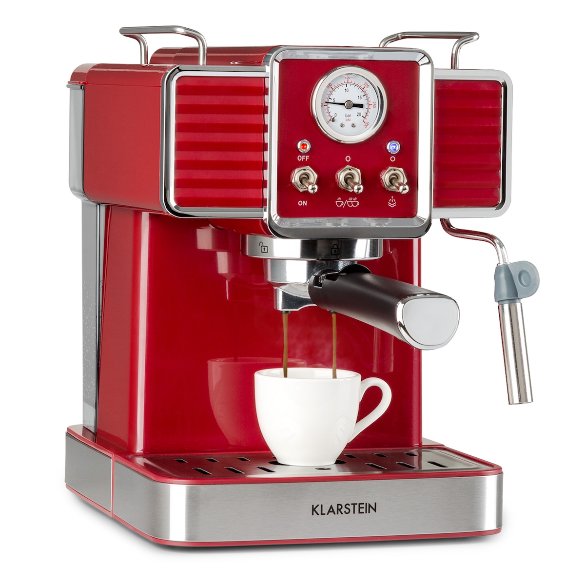 Klarstein Gusto Classico Espressomaker 1350 Watt 20 Bar Druck 1,5 Liter Rot Image