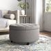 Kelly Clarkson Home Parker 28" Wide Tufted Round Storage Ottoman Polyester in Gray | 16 H x 28 W x 28 D in | Wayfair