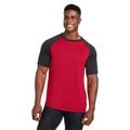 Team 365 TT62 Zone Colorblock Raglan T-Shirt in Sp Red/Black Heather size Medium | Polyester