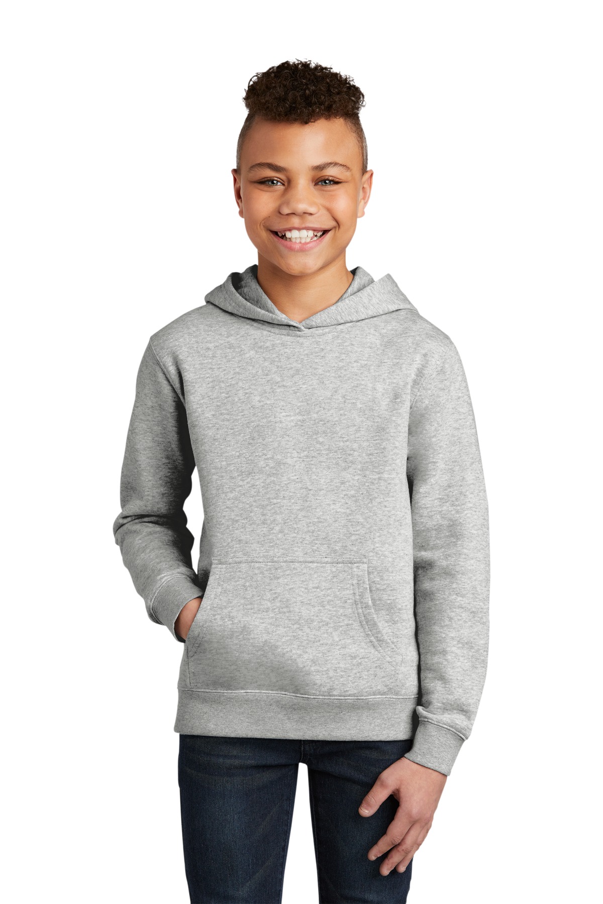 District DT6100Y Youth V.I.T. Fleece Hoodie in Light Heather Grey size XL | Cotton/Polyester Blend