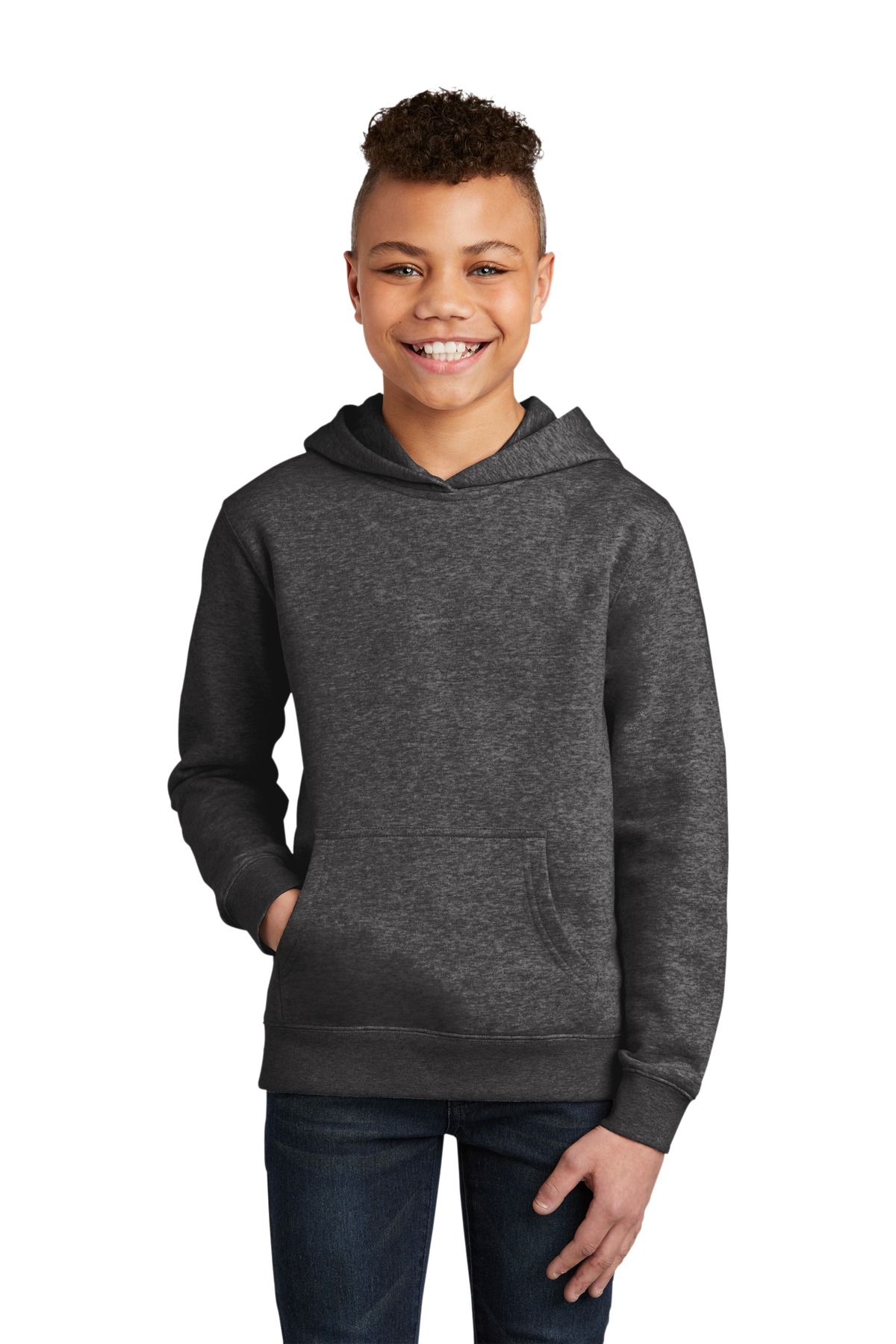District DT6100Y Youth V.I.T. Fleece Hoodie in Heathered Charcoal size XS | Cotton/Polyester Blend