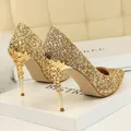 Escarpins à Paillettes Dorées à Talons Hauts de 10cm pour Femme Chaussures de Mariage Design de