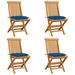 vidaXL Patio Chairs with Blue Cushions 4 pcs Solid Teak Wood - 18.5" x 23.6" x 35"