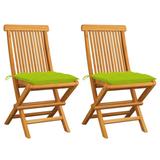 vidaXL Patio Chairs with Bright Green Cushions 2 pcs Solid Teak Wood - 18.5" x 23.6" x 35"