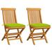 vidaXL Patio Chairs with Bright Green Cushions 2 pcs Solid Teak Wood - 18.5" x 23.6" x 35"