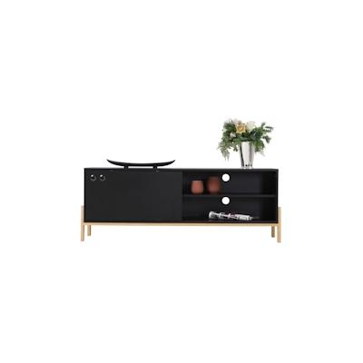 Möbilia Lowboard | 1 Schiebetür | 3 Fächer | MDF mit Melamindekor | B 140 x T 35 x H 51,5 cm | schwarz