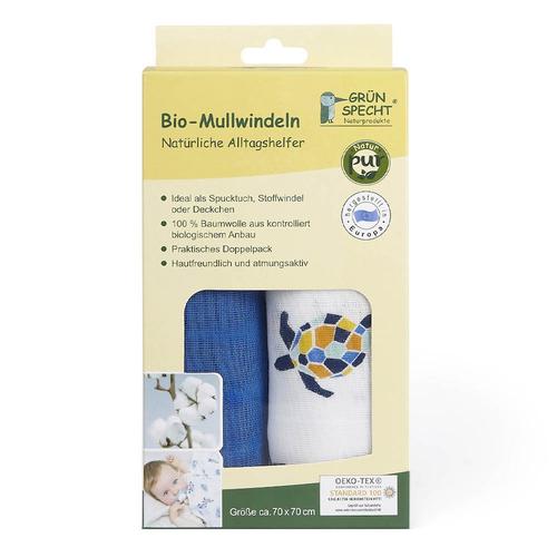 Grünspecht Naturprodukte - 2 Mullwindeln 70x70cm - Meerestiere Windeln & Wickeln 2 ct