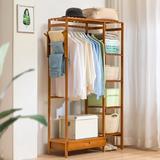 MoNiBloom 1 Drawer Hat Hooks Coat Pants Rack, Closet Wardrobe Organizer Shelf, Bamboo Clothing Stand, for Home | 57.9 H x 35.4 W x 11.8 D in | Wayfair