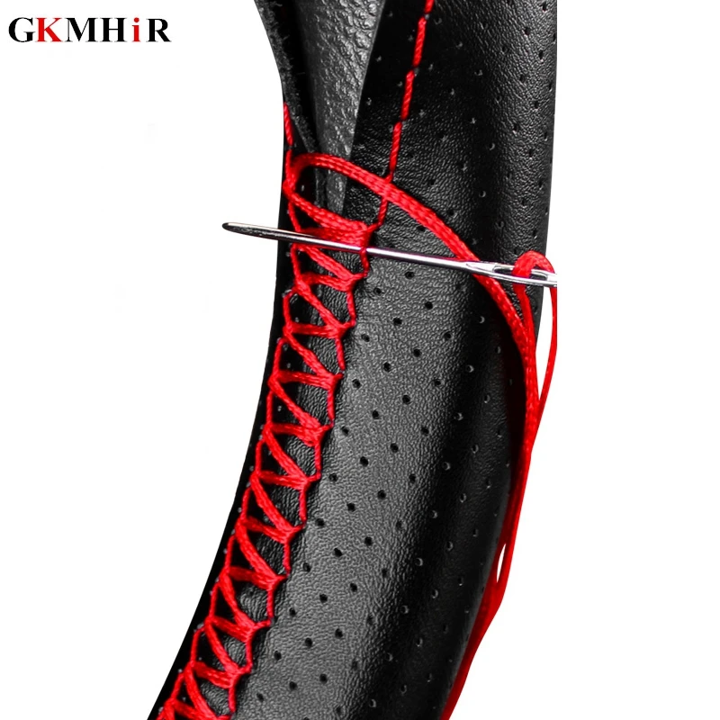 Housses de volant en cuir artificiel souple, 38cm, tresse sur le volant de la voiture avec aiguille et fil, accessoires d