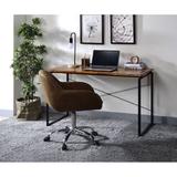 Industrial Rectangular Writing Desk with X-shaped Metal Base, Computer Desk with Black Steel Frame and Oak Wooden Finish