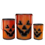 3 Piece Black Orange Metal Pumpkin Lantern Set Halloween Decoration