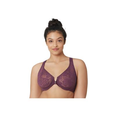 Plus Size Women's Full Figure Plus Size Lacey T-Back Front-Close WonderWire Bra Underwire 9246 by Glamorise in Black Plum (Size 36 F)