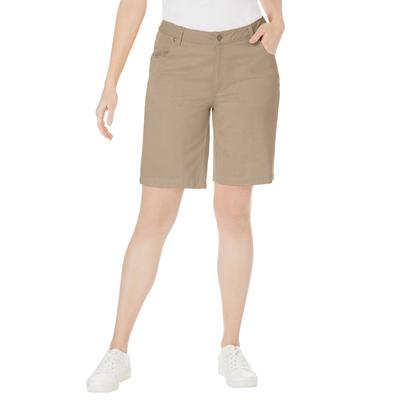 Plus Size Women's Classic Cotton Denim Shorts by Jessica London in New Khaki (Size 12 W) 100% Cotton Jean