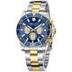 MEGALITH Mens Watches Chronograph Stainless Steel Watches for Men Waterproof 10ATM Mens Wrist Watches Dress Luminous Date Quartz Watch, Gifts for Men - Gold Blue