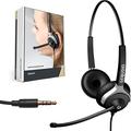 GEQUDIO Headset mit 3,5mm Klinke kompatibel mit FritzFon C6, X6, MacBook, Smartphone, Speedphone, Notebook, PC, Laptop - Kopfhörer & Mikrofon mit Ersatz Polster - leicht 80g (2-Ohr)